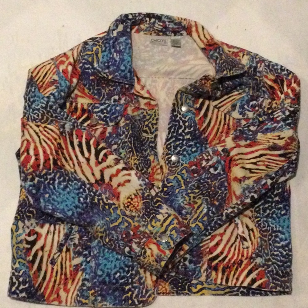 Chico's Vibrant Patterned Jean Jacket L